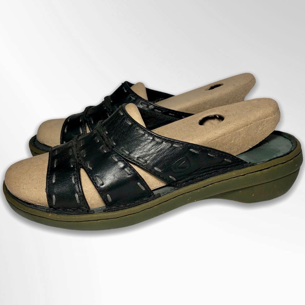 Keen Open Toe Slide Black Leather Sandals